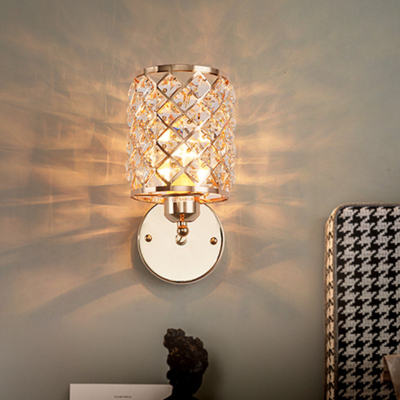 BowLift | 1-Bulb Crystal Recessed Wall Light Kit Simple Gold Cylindrical Grid Living Room Wall Lamp