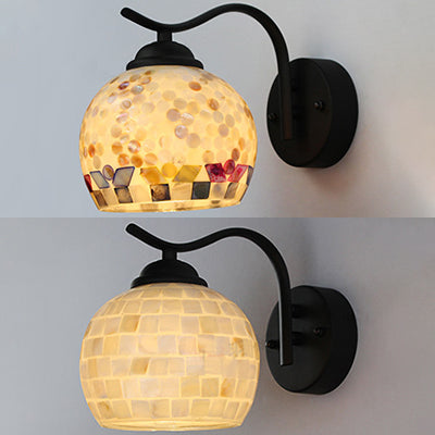 BowLift | 1 Head Sphere Wall Light Fixture Tiffany Beige/Beige-Red Spot Bowl Wall Lamp with Curved Arm