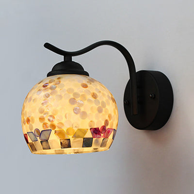 BowLift | 1 Head Sphere Wall Light Fixture Tiffany Beige/Beige-Red Spot Bowl Wall Lamp with Curved Arm