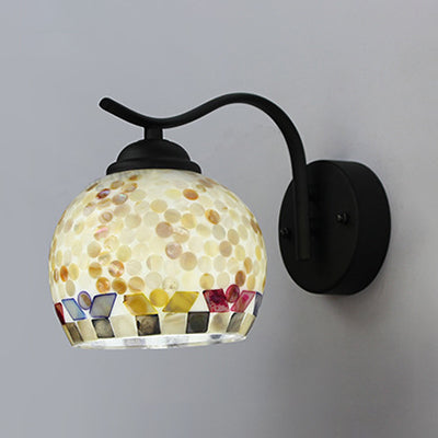 BowLift | 1 Head Sphere Wall Light Fixture Tiffany Beige/Beige-Red Spot Bowl Wall Lamp with Curved Arm