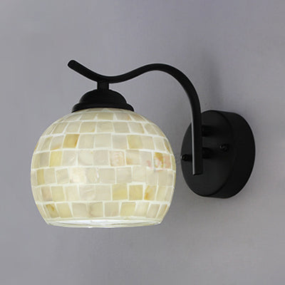 BowLift | 1 Head Sphere Wall Light Fixture Tiffany Beige/Beige-Red Spot Bowl Wall Lamp with Curved Arm