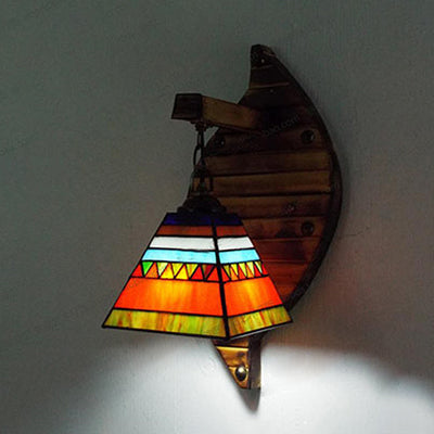 BowLift | Cone-Shaped Wall Lamp Retro Style Colorful Filled Glass 1 Light Wall Fixture Lamp Fixture in White/Light Blue/Light Blue-White/Orange-Red/Yellow/White for Balcony