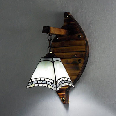 BowLift | Cone-Shaped Wall Lamp Retro Style Colorful Filled Glass 1 Light Wall Fixture Lamp Fixture in White/Light Blue/Light Blue-White/Orange-Red/Yellow/White for Balcony