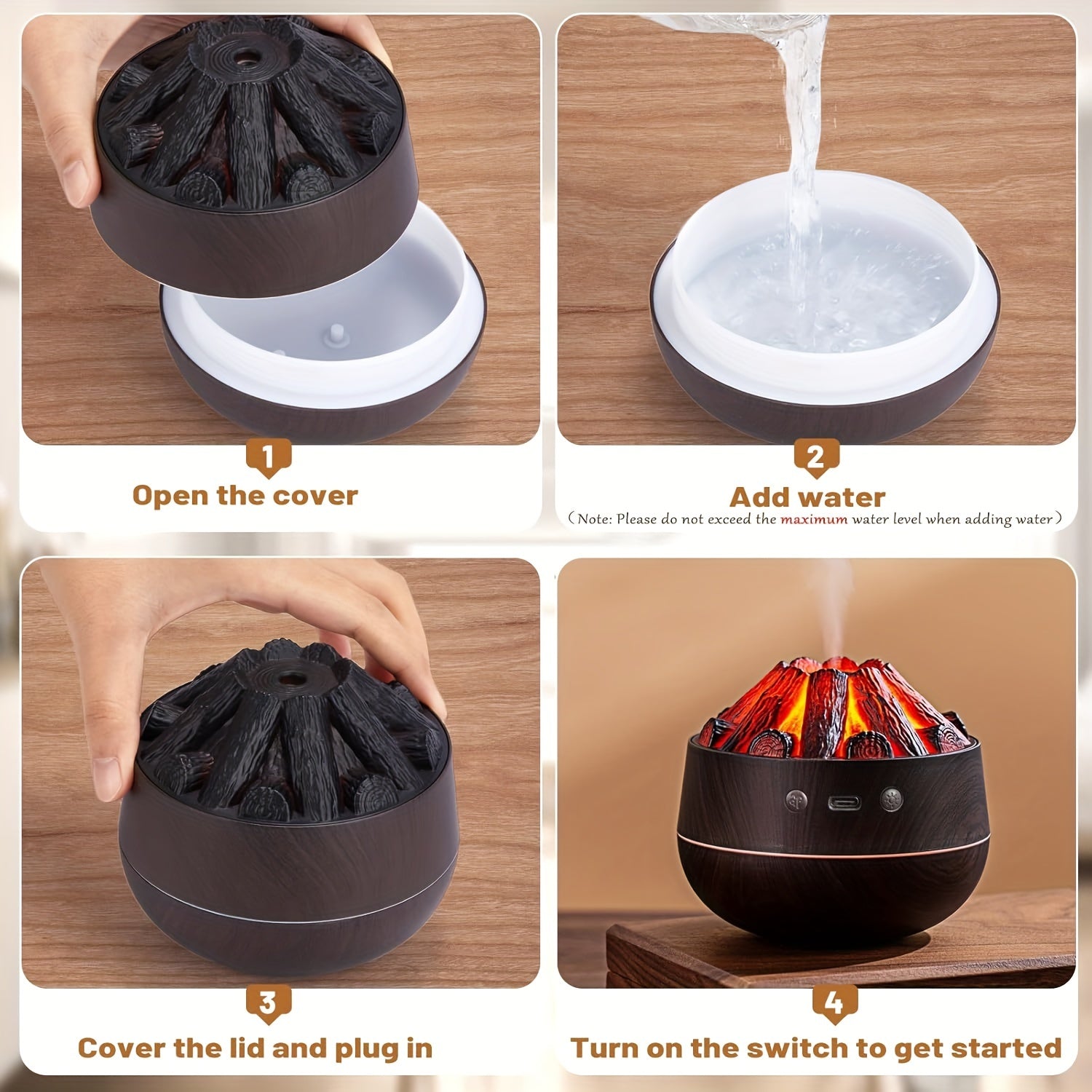 BowLift | Fire Diffuser - Mini simulated charcoal fire air humidifier with realistic flame effect