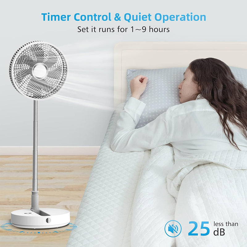 BowLift | 12" Foldable Oscillating Standing Fan 7200mAh Rechargeable Fan Cordless Quiet Folded Rotating Floor Fan