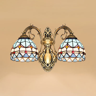 BowLift | Baroque Dome Wall Lamp with Curved Arm Toughened Glass 2 Lights Wall Lamp in Blue