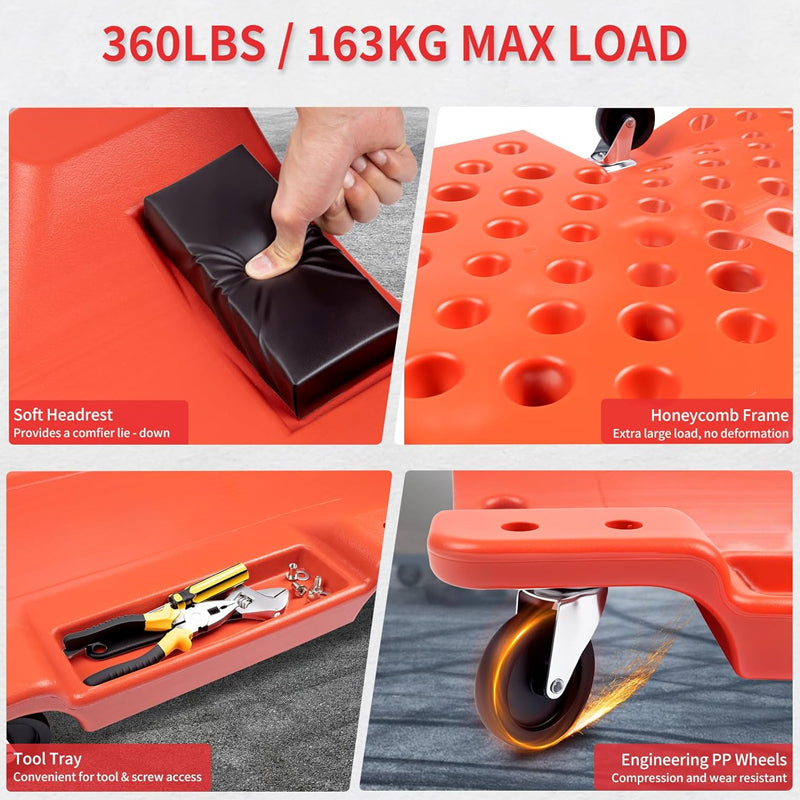 BowLift | Mechanic Plastic Creeper 360lbs Weight Capacity 40 Inches Heavy Duty Automotive Rolling Garage