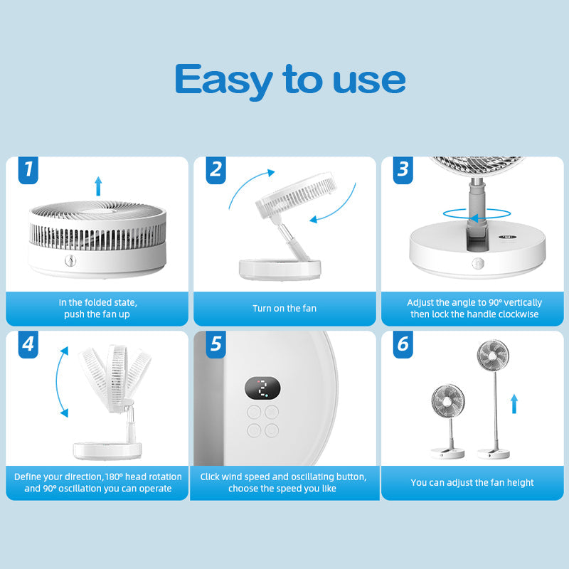 BowLift | 12" Foldable Oscillating Standing Fan 7200mAh Rechargeable Fan Cordless Quiet Folded Rotating Floor Fan