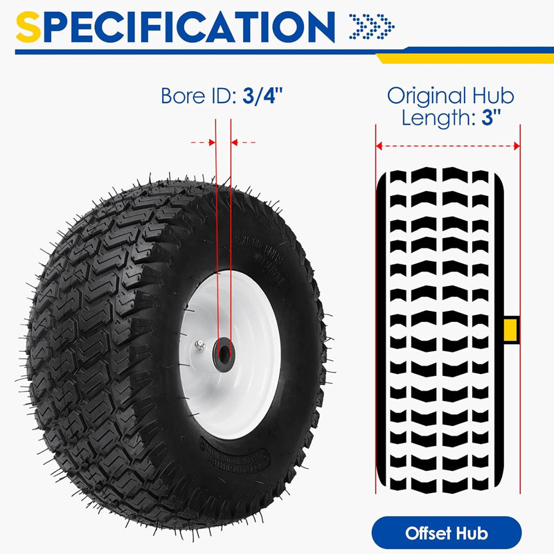 BowLift | 15x6-6" Lawn Mower Tires 2-Pack Pneumatic 4Ply Tubeless Turf Tire for Riding Mowers