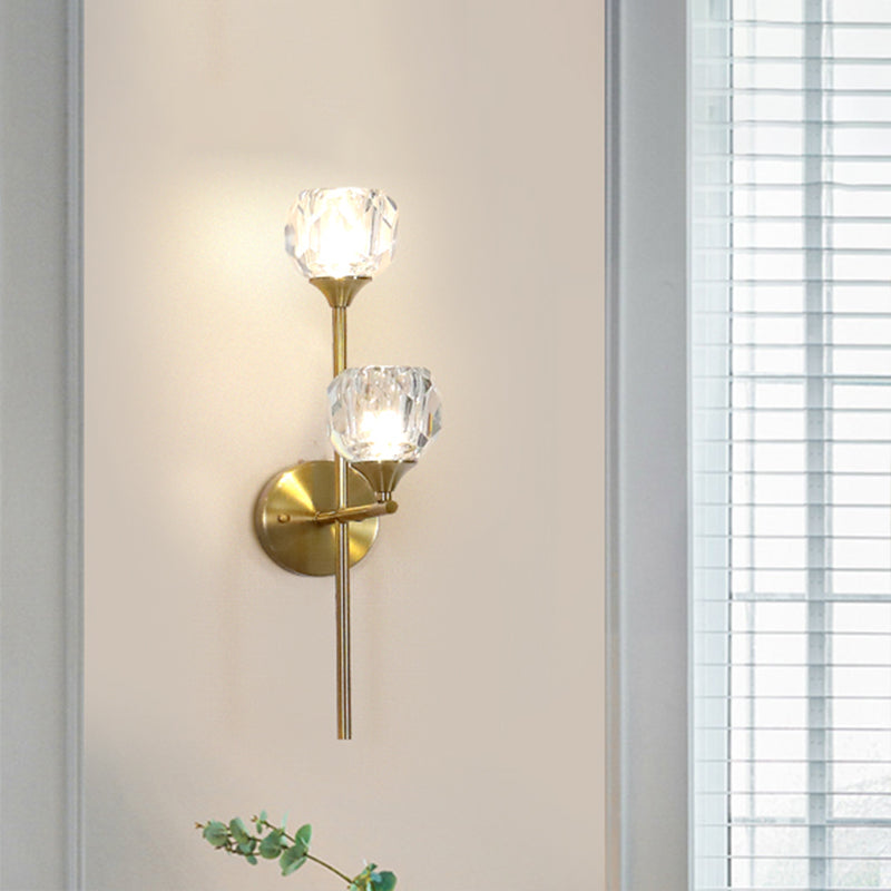 BowLift | Ball Up Wall Lamp Simple Style Faceted Crystal 2 Heads Gold Finish Wall Mounted Lighting