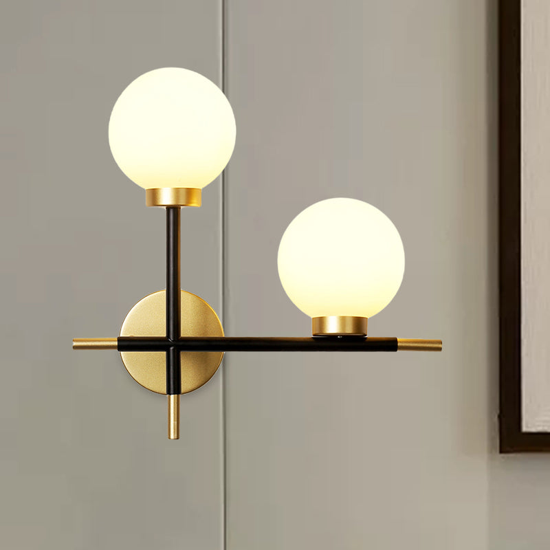 BowLift | 2-Bulb Frosted Glass Wall Light Modern Black Double Sphere Living Room Wall Lamp with Cross Design