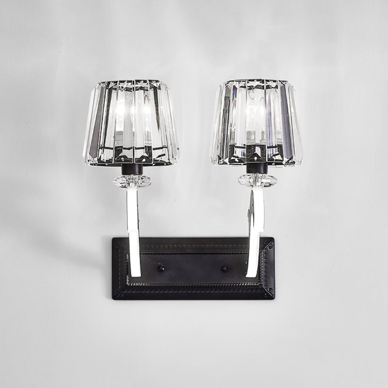 BowLift | Crystal Block Cone Shade Wall Light Minimal 1/2-Head Black Wall Lamp for Bedroom