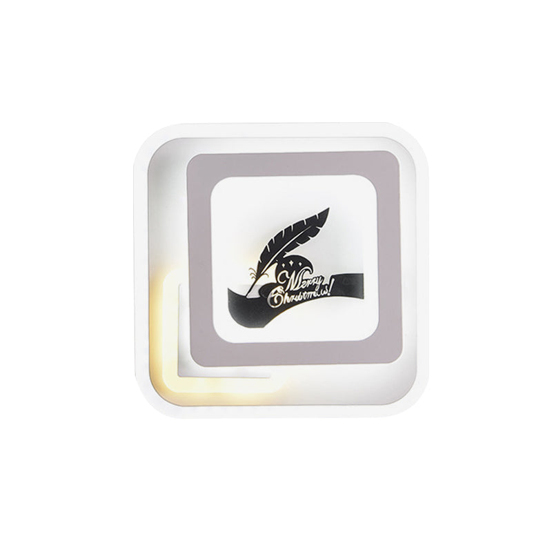 BowLift | Acrylic Square Wall Light Simplicity LED White Wall Lamp with Deer/Feather Pattern for Living Room