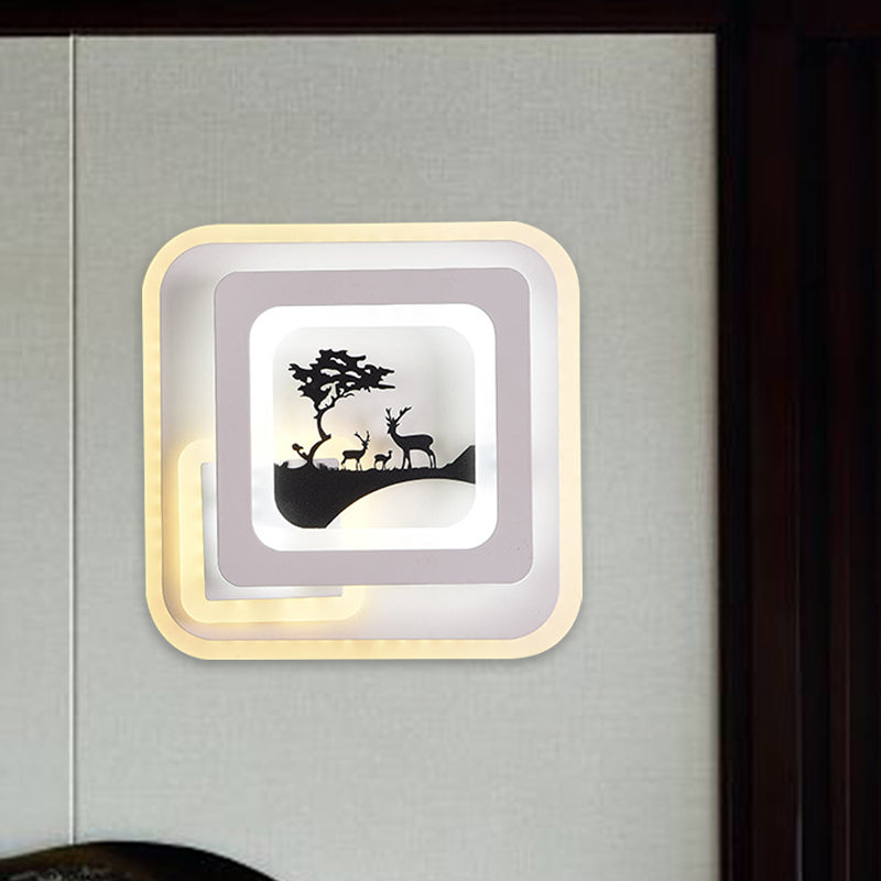 BowLift | Acrylic Square Wall Light Simplicity LED White Wall Lamp with Deer/Feather Pattern for Living Room
