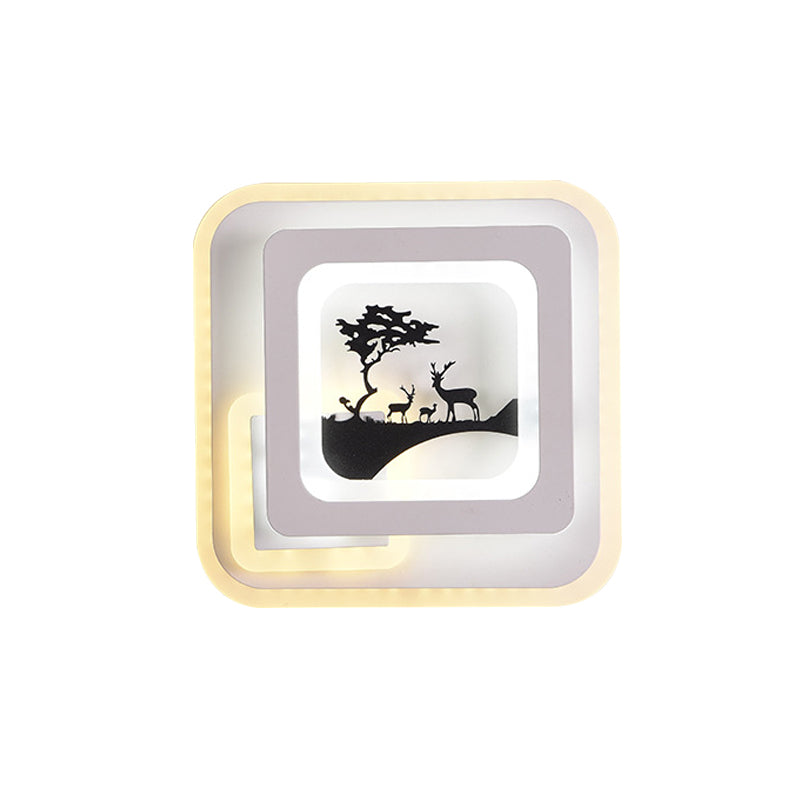 BowLift | Acrylic Square Wall Light Simplicity LED White Wall Lamp with Deer/Feather Pattern for Living Room
