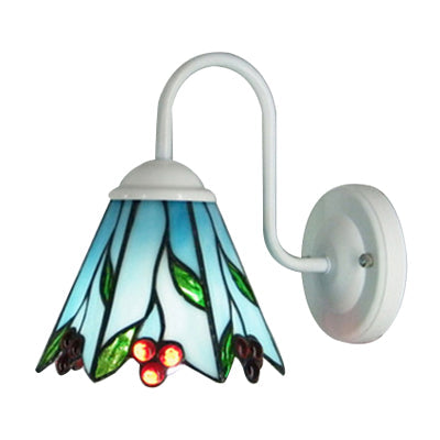 BowLift | Blue Glass Lily Wall Light Tiffany 1 Head White Wall Lamp Lighting for the Living Room