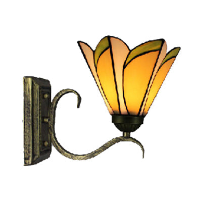 BowLift | Yellow conical wall lamp 1 head Tiffany glass wall sconce in antique bronze for the study