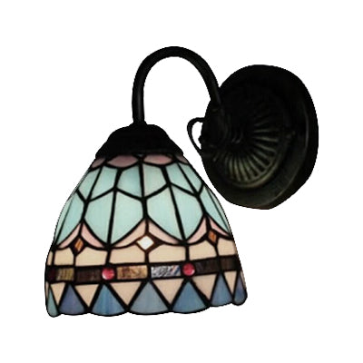BowLift | Stained Glass Dome Wall Lamp 1 Light Mediterranean Style Wall Lamp in Blue for Staircase