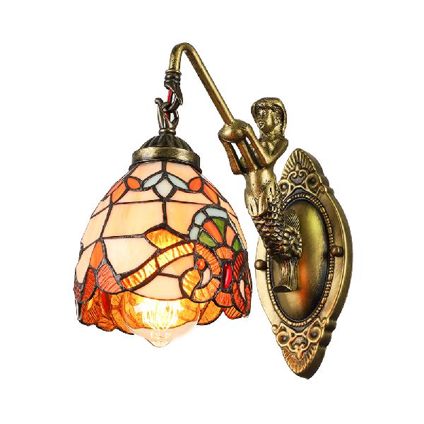 BowLift | 1 Light Bell Wall Lighting Victorian Tiffany Stained Glass Wall Lamp with Mermaid