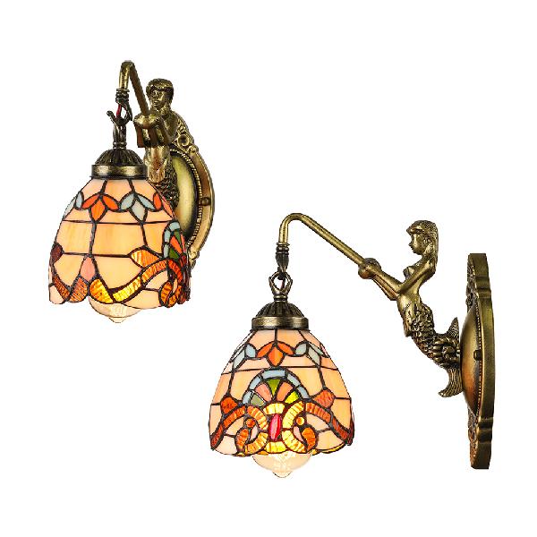 BowLift | 1 Light Bell Wall Lighting Victorian Tiffany Stained Glass Wall Lamp with Mermaid
