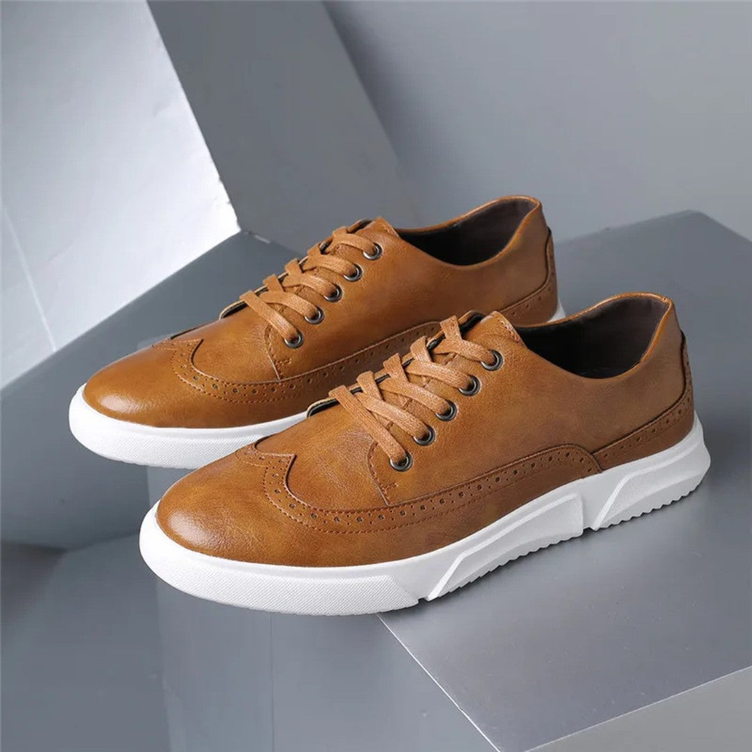 Leather Brogue Sneakers with Rubber Sole