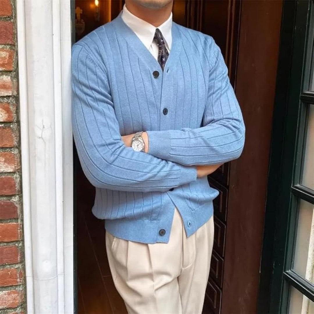 Pleated Cardigan with Brass Button Detail