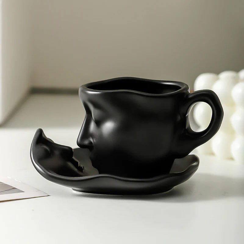 BowLift | Metal Touching Face Creative Ceramic Kiss Coffee Cup, Artistic Vibe Mug & Saucer Set