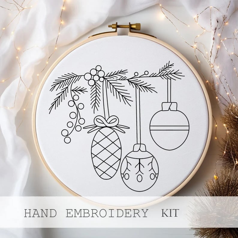 BowLift | Christmas Embroidery Kit | Winter Snowy Village Pattern | Beginner Craft Set with Hoop & Threads