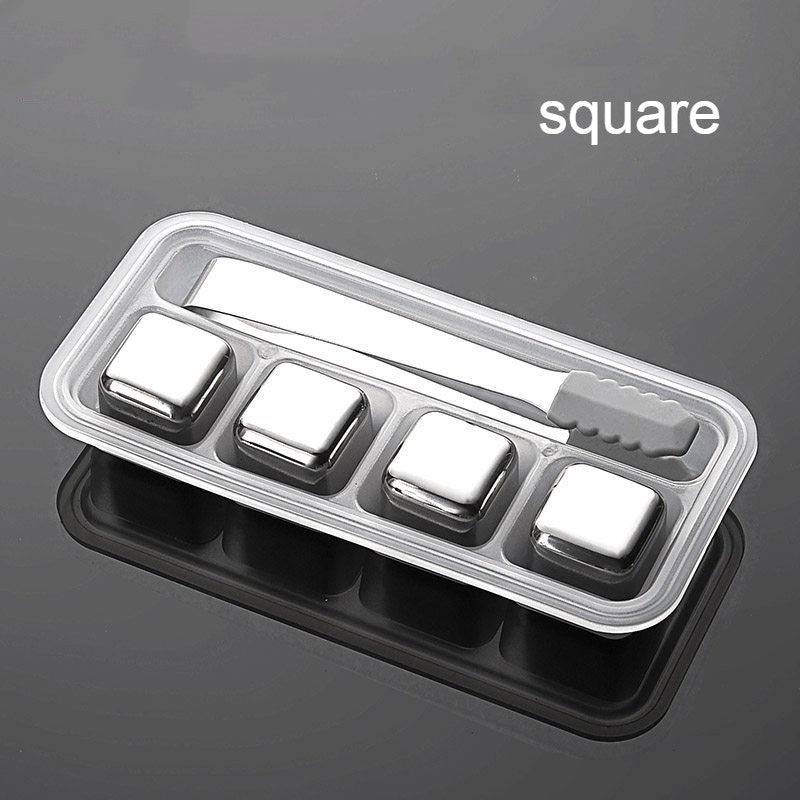 BowLift | Reusable Stainless Steel Ice Cubes, with Tip Tongs and Storage Tray (Set of 4)