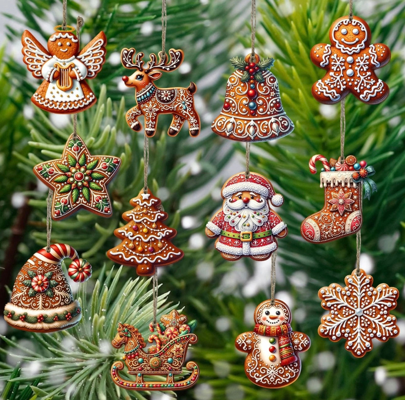 BowLift | 12pc Wooden Gingerbread Tree Decorations