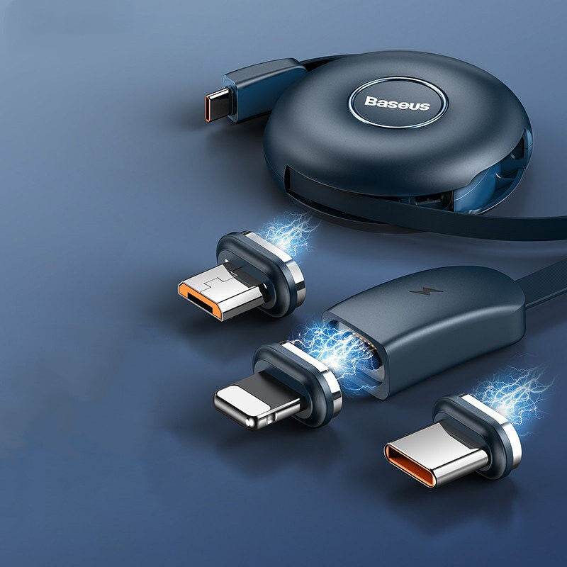 BowLift | 3-in-1 Portable Stretchable USB-C Charging Cable, with Magnetic Connectors (USB-C, Lightning & Micro), for Phone, Tablet & More