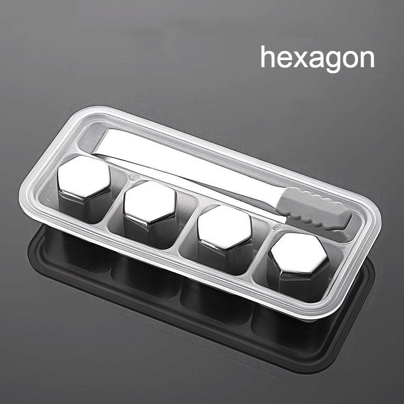 BowLift | Reusable Stainless Steel Ice Cubes, with Tip Tongs and Storage Tray (Set of 4)