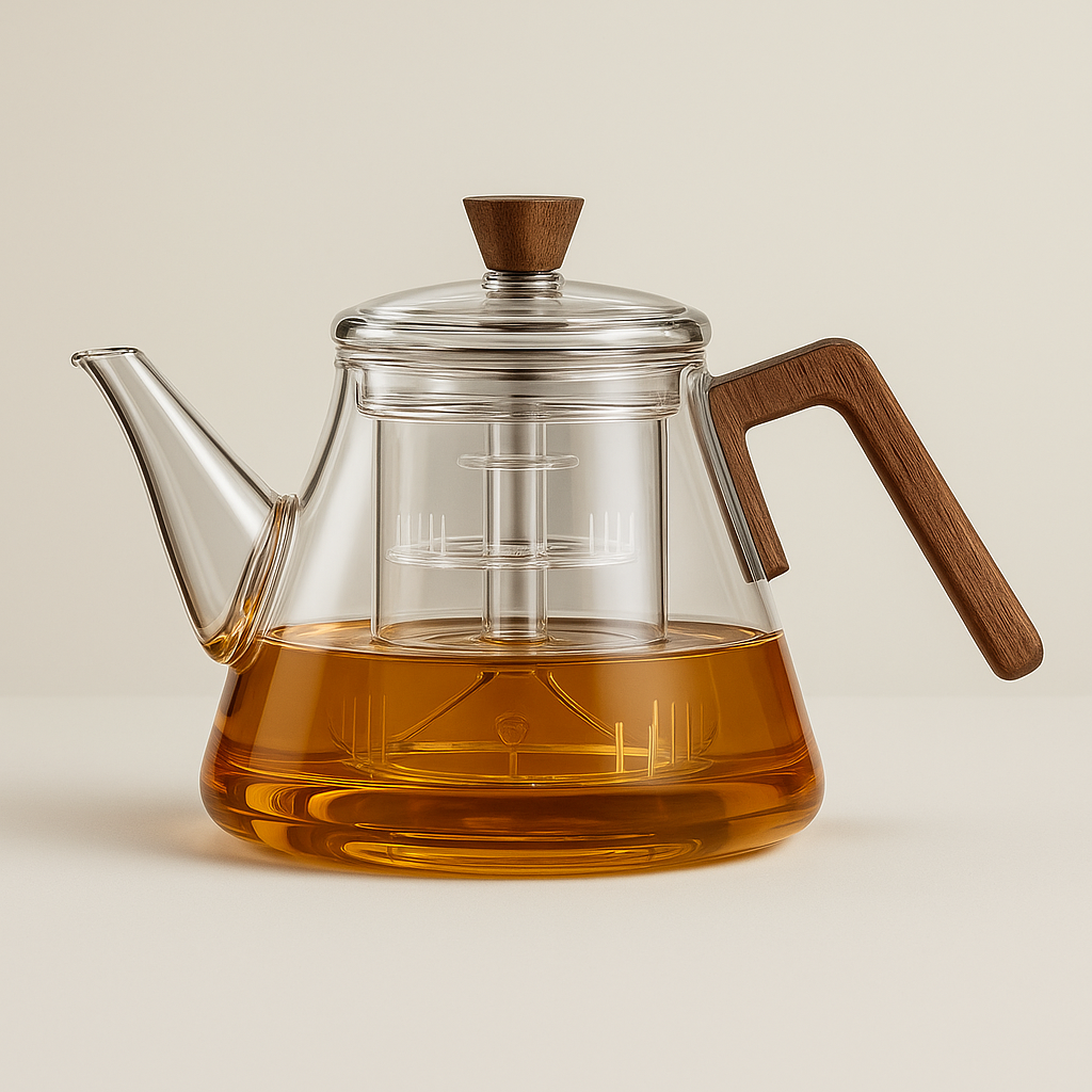 BowLift | Aetheris Glass Brew Teapot – Heat-Resistant Glass Teapot with Wooden Handle & Infuser (900ml)