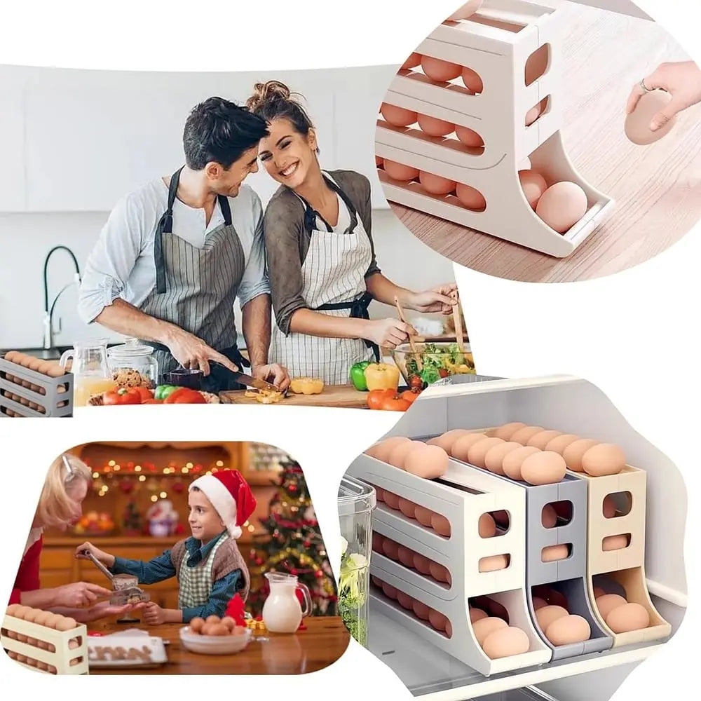 BowLift | Automatic Egg Holder with Rolling Function – 4-Tier Egg Organizer for Refrigerator & Kitchen