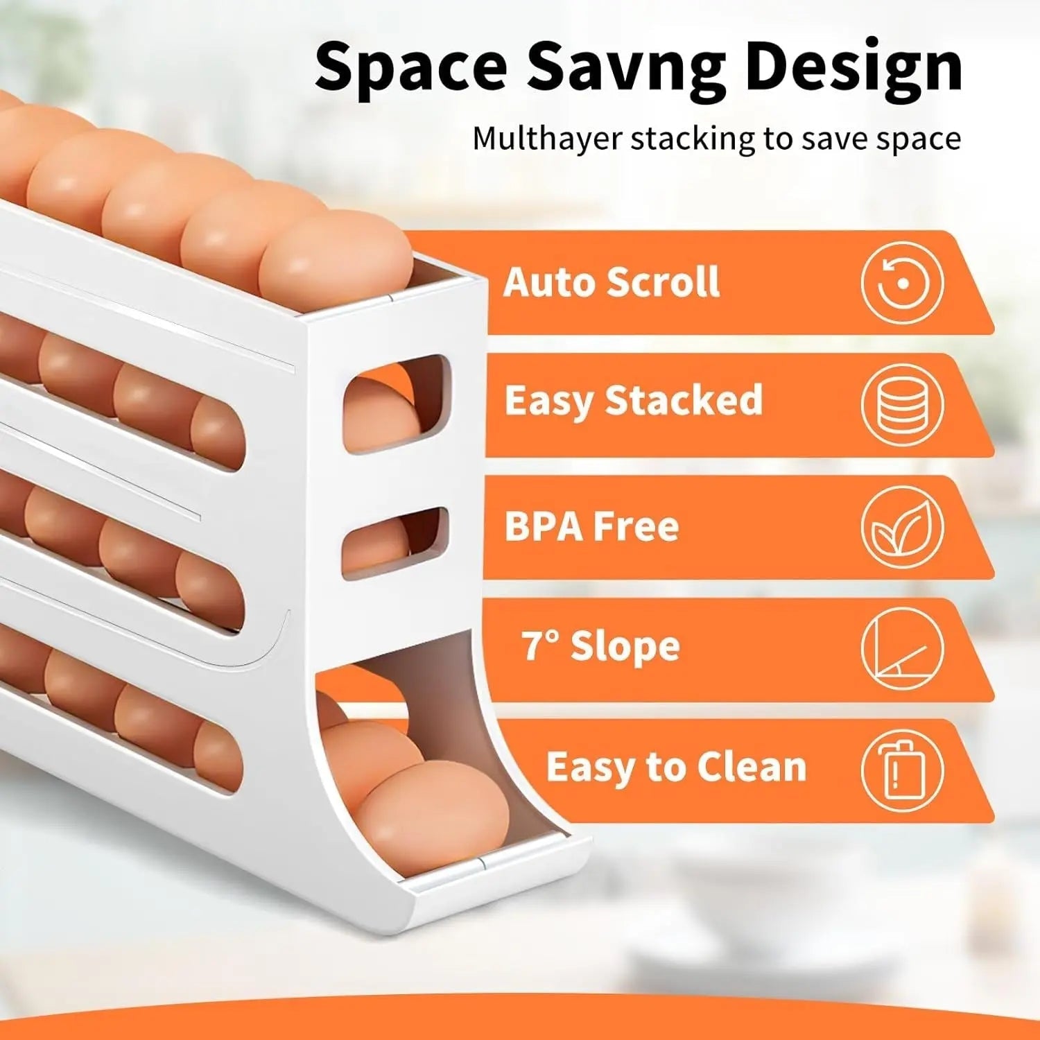 BowLift | Automatic Egg Holder with Rolling Function – 4-Tier Egg Organizer for Refrigerator & Kitchen