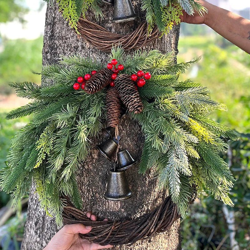BowLift | Cozy Christmas wreath with natural bells and wooden accents