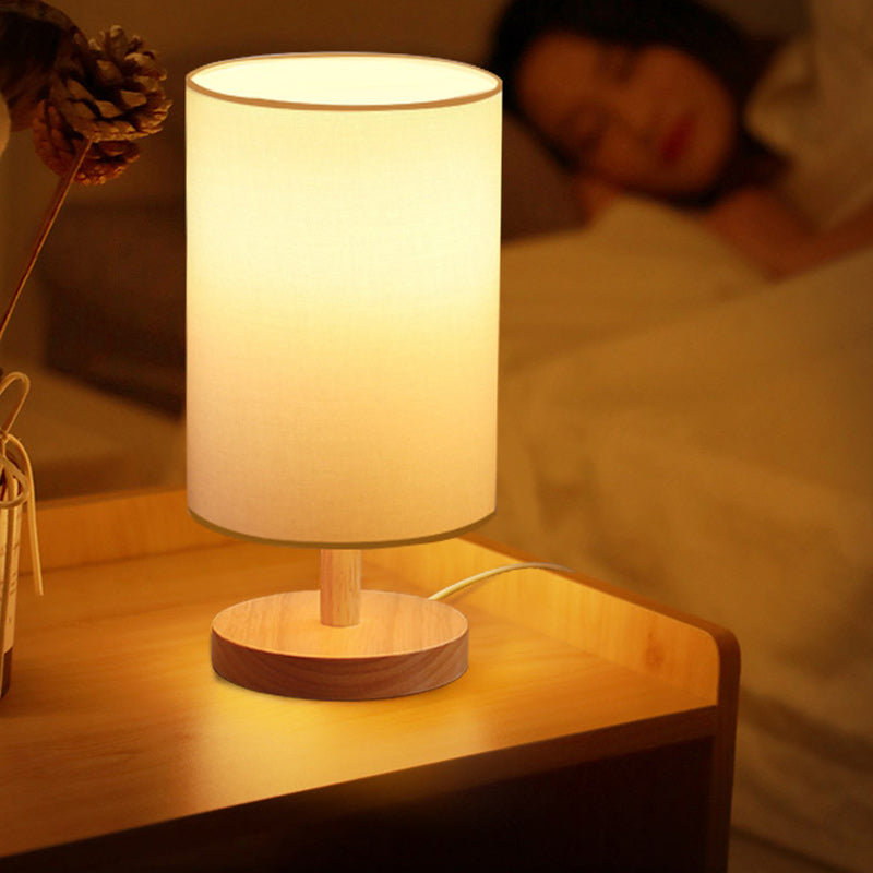 BowLift | Traditional Japanese Cylinder Wood Fabric 1-Light Table Lamp for the Living Room