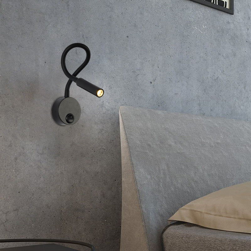 BowLift | Modern Minimalist Iron Round Flexible Bend Tube LED Reading Lamp Wall Sconce Lamp for Bedroom