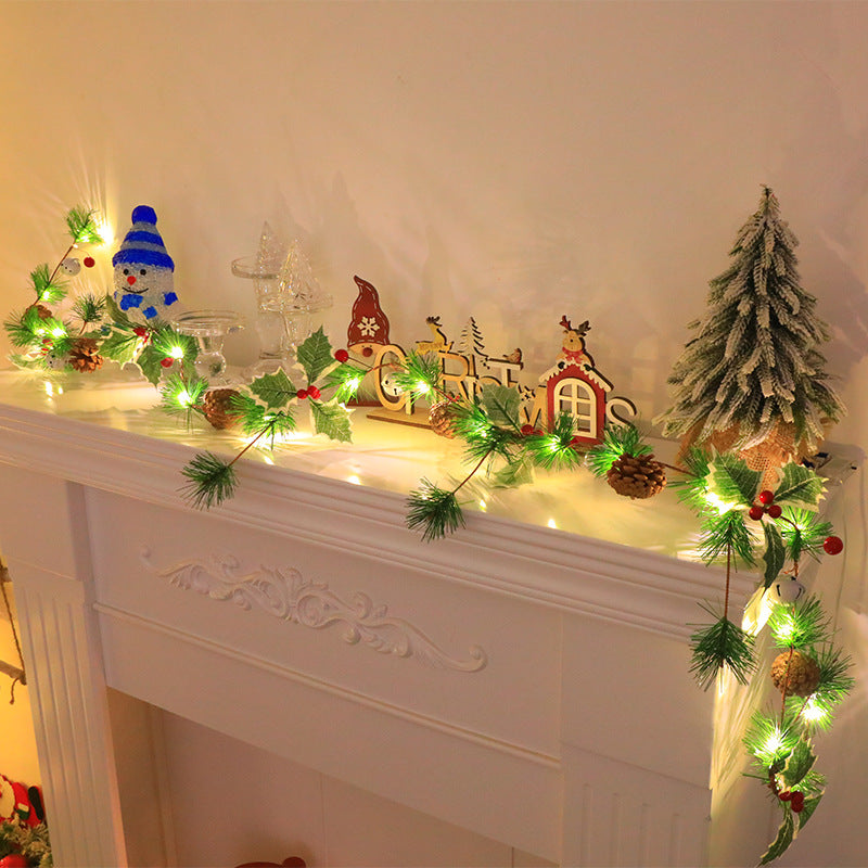 BowLift | Modern Art Deco Battery Copper Plastic Leaf Bell Pine Needle Red Fruit Christmas Decoration LED String Lights For Bedroom