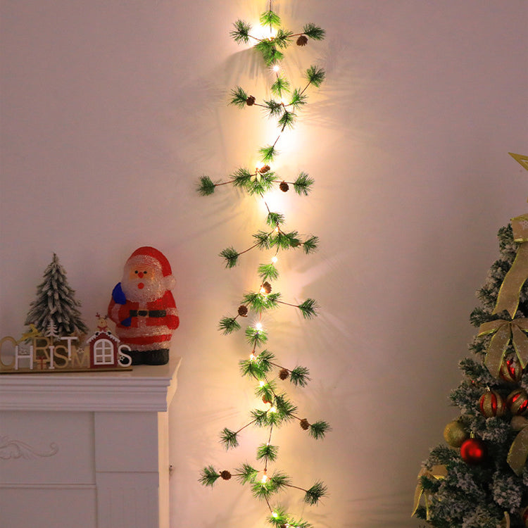 BowLift | Modern Art Deco Battery Copper Plastic Leaf Bell Pine Needle Red Fruit Christmas Decoration LED String Lights For Bedroom