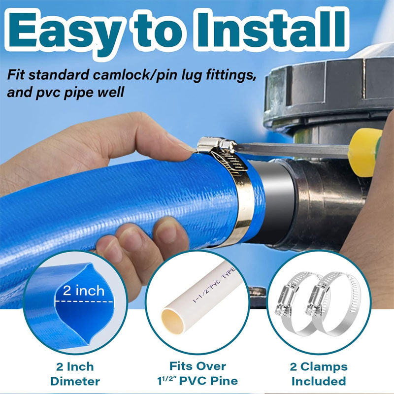 BowLift | 2 Inch Heavy Duty Pool Backwash Hose 25ft With Clamp, Pool Drain Hose