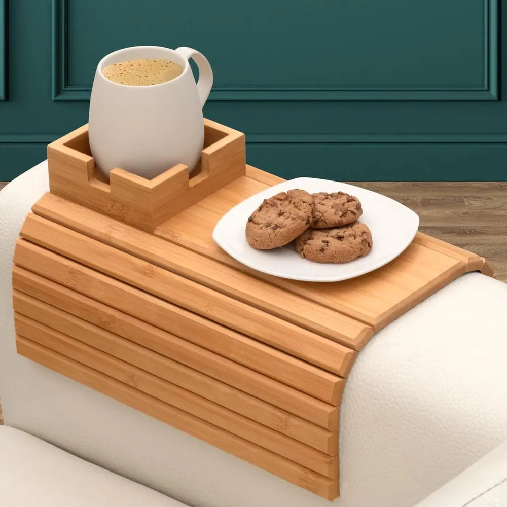 BowLift | Bamboo Armrest Tray – Non-Slip Sofa Holder for Drinks & Snacks