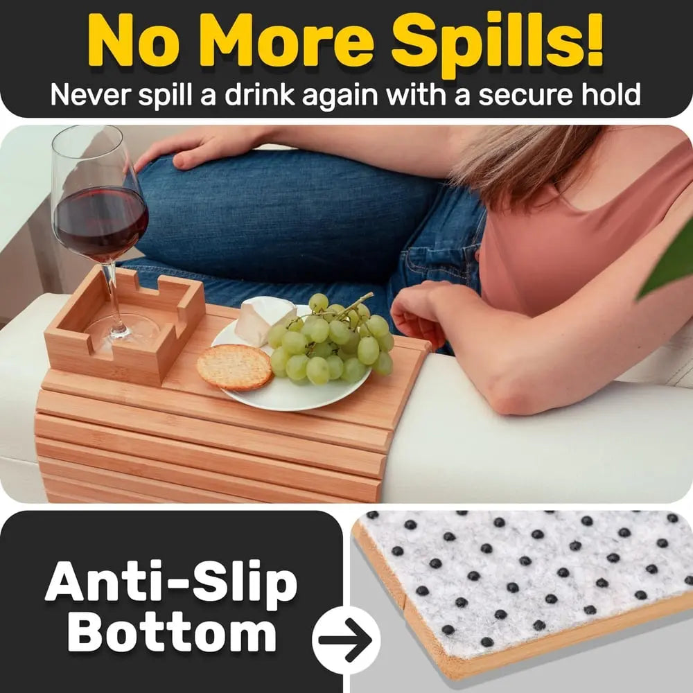 BowLift | Bamboo Armrest Tray – Non-Slip Sofa Holder for Drinks & Snacks