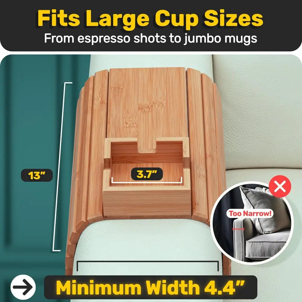 BowLift | Bamboo Armrest Tray – Non-Slip Sofa Holder for Drinks & Snacks