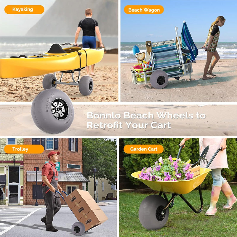 BowLift | 12 Inch Balloon Wheel Beach Car Tire Replacement Large Sand Wheel for Beach Car, Kayak Cart, Canoe Cart, Etc. With Free Air Pump, 2 Pack