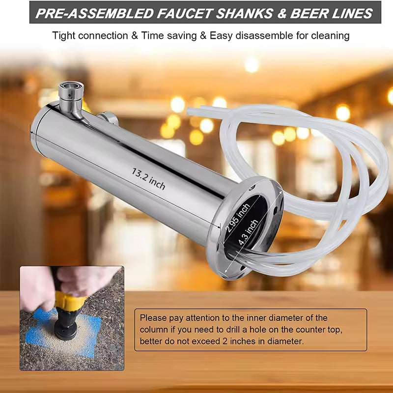 BowLift | Stainless Steel Beer Drip Tray & Double Tap Beer Tower Beer /Wine/Soda Water Dispenser Set 3'' Beer Tower For Beer Home Brewing