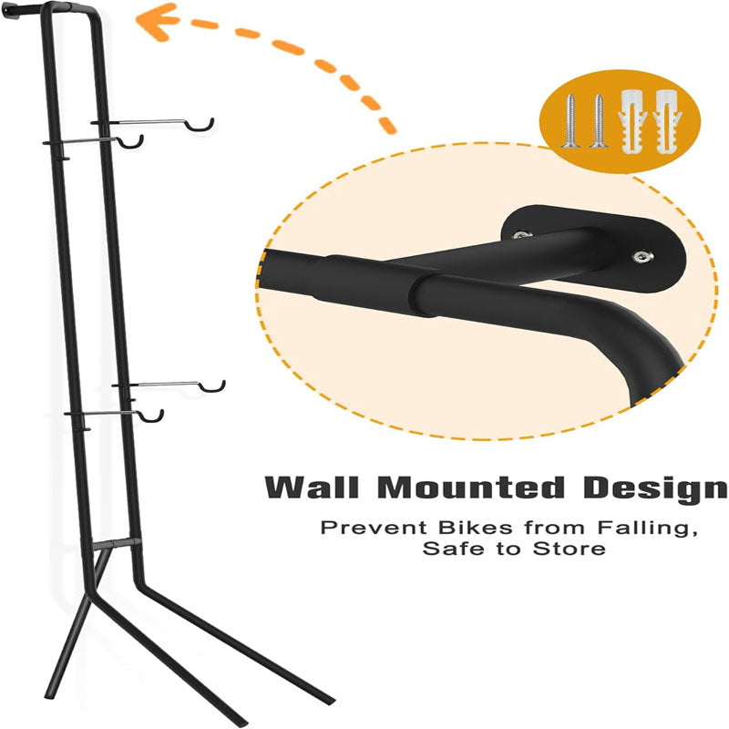 BowLift | 2 Bike Storage Rack with 3 Legs Adjustable Arm Hook Sturdy Steel & Easy Assemble for Garage Living Room Shed Holds Up to 100 lbs Black