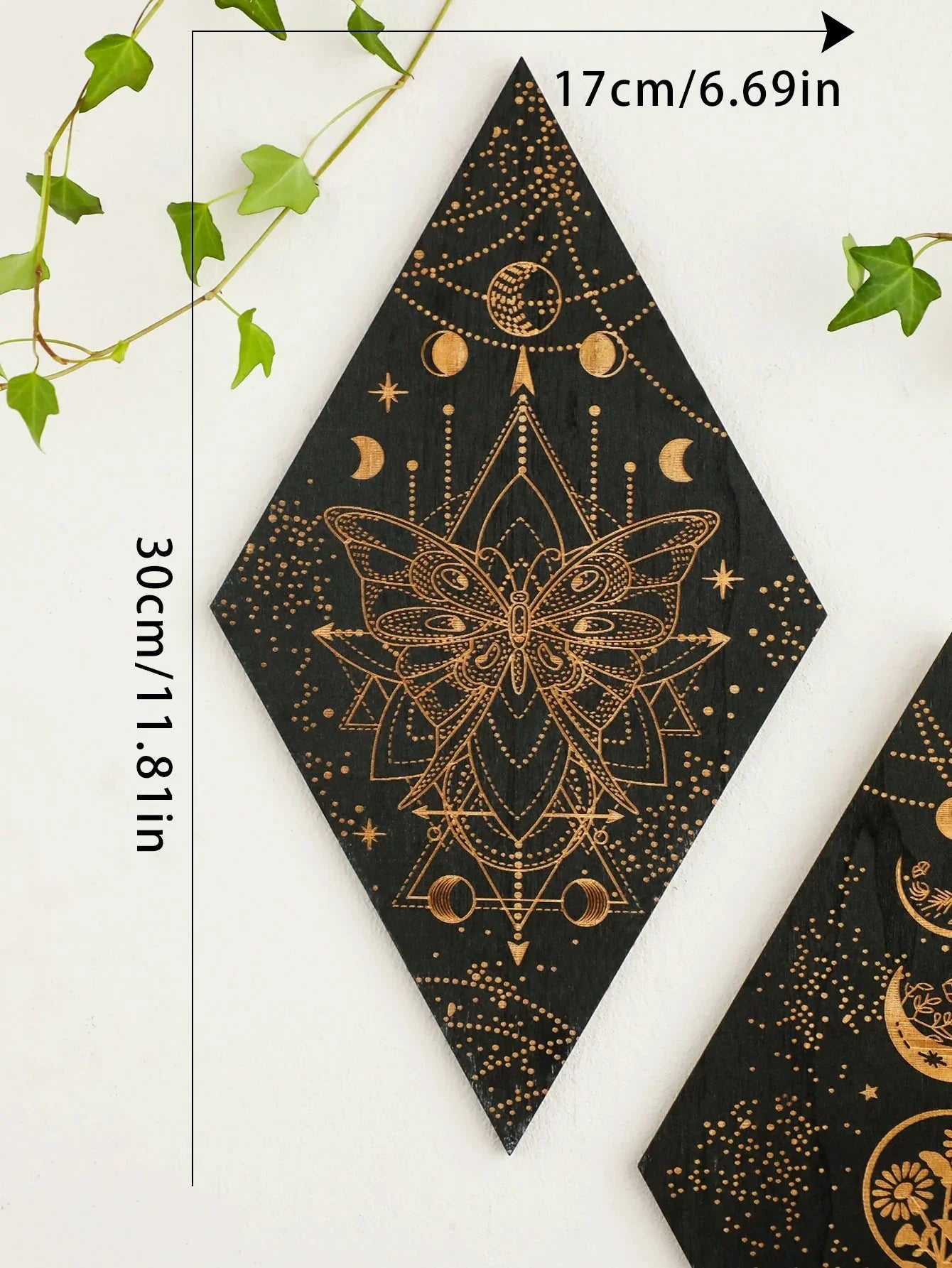 BowLift | Black Moon Phases Wooden Wall Decoration Rhombus Wall Art Boho Home Decor Witch Tapestry Decoration Room Decor Aesthetic Gift