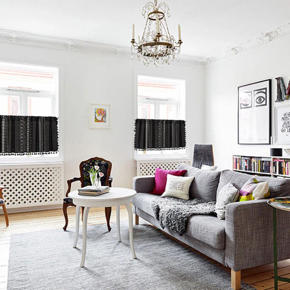 BowLift | Black Geometric Tribal Tassel Cabinet Curtain