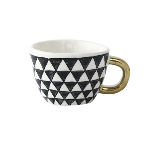 BowLift | Cup with abstract geometric pattern and gold handle